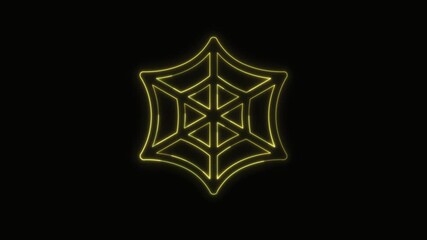 Spider Web Icon Neon Seamless Loop 4K Black Background Animated Promotional Typography for Video Editing