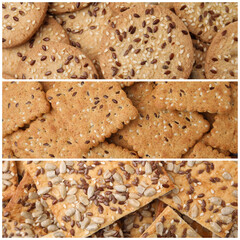 Wall Mural - Gritty food texture in crackers with different seeds, collage