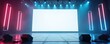 © Vadym - Modern concert stage with blank projection screen, neon lights, and speakers. Ready for performance, show, or event backdrop. Indoor venue with lighting effects.