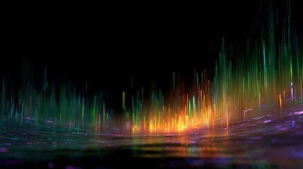 Wall Mural - Vibrant Light Spectacle: A mesmerizing display of illuminated lines radiates outward, painting the darkness with a spectrum of colors, creating an abstract spectacle.