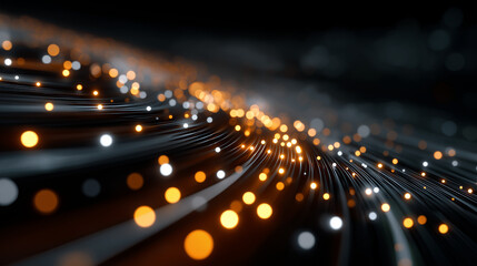 Wall Mural - Illuminating Data Streams: A mesmerizing display of glowing light trails, representing the flow of digital data, dances against a dark, mysterious backdrop.