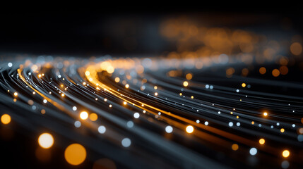 Wall Mural - Network Data Flow: Dynamic image showcasing a flow of interconnected data streams, representing the intricate pathways of information and technology with light trails. 