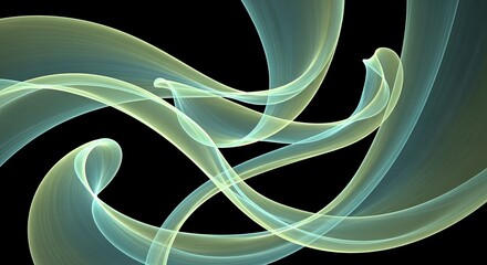 Wall Mural - Abstract Light Green Transparent Ribbons Flowing on a Dark Transparent Background