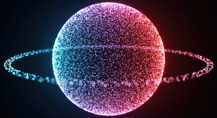 Wall Mural - Glowing Particle Planet with Ring, Pink to Blue Gradient on Transparent Background
