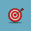 © MDMOTIUR - Cartoon Style Target with Arrow in Bullseye Symbolizing Success and Goal Achievement on Blue Background Representing Focus and Precision in Strategy and Marketing Plans