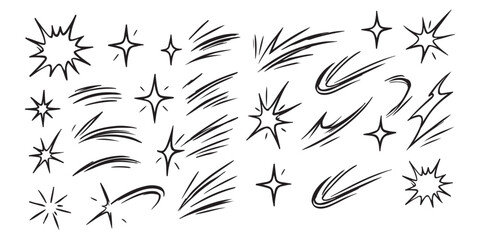 Wall Mural - Dynamic comic style line movement elements featuring speed lines, motion effects, and expressive strokes. Perfect for manga, cartoons, and digital illustrations, adding energy, emphasis, action
