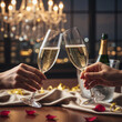 © Наталья Никитина - Clinking champagne glasses with rose petals on table at night