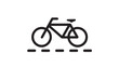 © Rizwan - Simple line art icon of a bicycle on a dashed road, representing travel and transport.