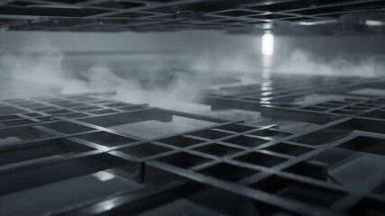 Wall Mural - Seamlessly Looping Video of Structured, Wispy Fog Moving Through Abstract Geometric Grids Creating a Modern Background fog, app, sleek