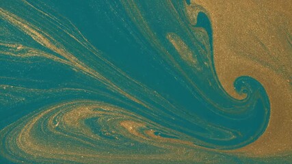 Wall Mural - Seamlessly looping video of flowing liquid marble texture in vibrant teal and gold, creating an organic abstract pattern corporate, modern, loop