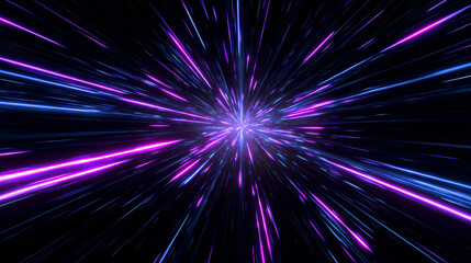 Wall Mural - Black background with neon blue and purple light rays creating an explosion effect. 