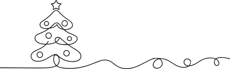 Christmas tree one line art vector, single line,ilustration