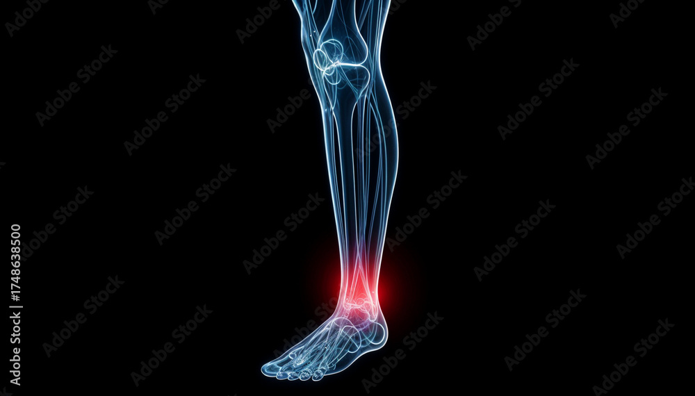 3D X-Ray Illustration of Human Leg and Ankle Injury with Pain Highlight ...