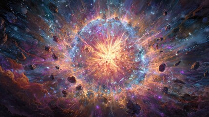 Wall Mural - Cosmic Burst: A Vibrant Exploration of the Big Bang and the Dreamlike Universe