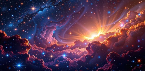 Wall Mural - Stunning cosmic background with glittering stars and nebulae, perfect for science fiction or fantasy designs, celestial, nebula, wallpaper