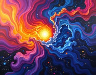 Wall Mural - A vibrant, swirling nebula of color explodes across the canvas, representing limitless potential and the boundless expanse of creation, dreams, light