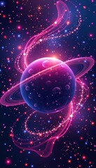 Wall Mural - Glimmering stardust swirls around a vibrant magenta planet, creating a celestial spectacle of cosmic dust and intense color, texture, digital art, colorful