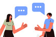 © Monika Jurczyk - Two people discussing ideas and sharing insights at the workplace. Professional teamwork, communication. Colorful flat vector illustration for business, diversity, partnership, and corporate design