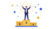 © Selamet - Triumphant Figure Celebrates Victory On A Podium With Animated Confetti and Dynamic Composition