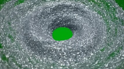 Wall Mural - Hypnotic swirling vortex of reflective silver glitter against a smooth green screen, a versatile abstract motion graphic background element loop, particles, empty