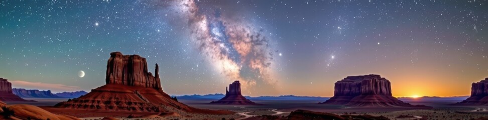 Wall Mural - Majestic red rock formations of Moab, Utah, stand silhouetted against a breathtaking Milky Way galaxy at night, night sky, Moab