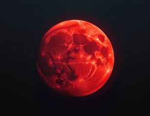 Wall Mural - Isolated red moon in dark space, celestial phenomenon, vibrant crimson hue, mystical atmosphere, majestic, cosmos