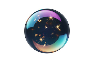 Wall Mural - Sparkling fireworks trapped inside a vibrant, iridescent sphere. background removed
