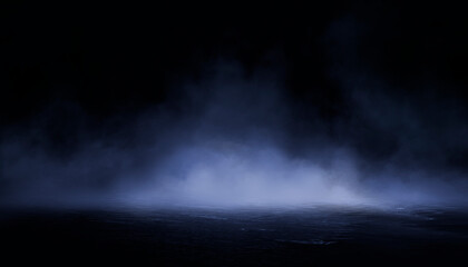 Wall Mural - Wet asphalt, reflection of neon lights, a searchlight, smoke. Abstract light in a dark empty street with smoke, smog. Dark background scene of empty street, night view, night city.
