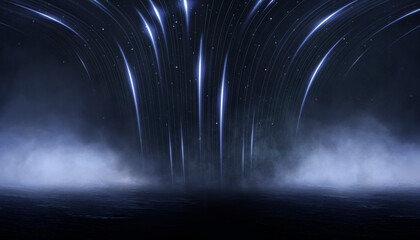 Wall Mural - Wet asphalt, reflection of neon lights, a searchlight, smoke. Abstract light in a dark empty street with smoke, smog. Dark background scene of empty street, night view, night city.