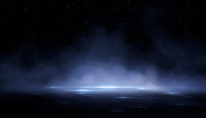 Wall Mural - Wet asphalt, reflection of neon lights, a searchlight, smoke. Abstract light in a dark empty street with smoke, smog. Dark background scene of empty street, night view, night city.