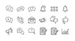 © Paula - Communication and feedback icons set vector. Notification bell, chat bubbles with check, cross, question, star rating, phone call, email, megaphone, thumbs up and down.