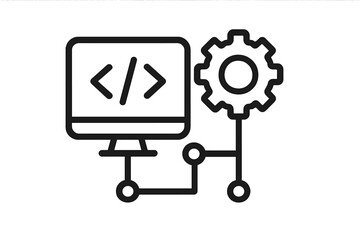 API application programming interface vector icon. Code, software development, data integration concept. Web development, backend technology symbol. Gear, process automation.