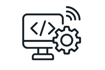 API, Application Programming Interface line icon. Software development, coding and web integration concept. Data exchange, connectivity and backend technology vector symbol.