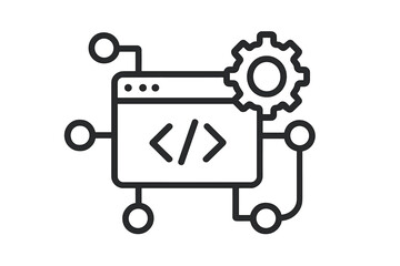 API line icon for application programming interface. Software integration and web development coding concept. Backend data exchange, technology connection vector illustration.