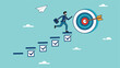 © Robin - personal development goals for work, train specific skills or competencies to achieve career success, self improvement or career growth, Businessman walk up checklist as a ladder to reach target