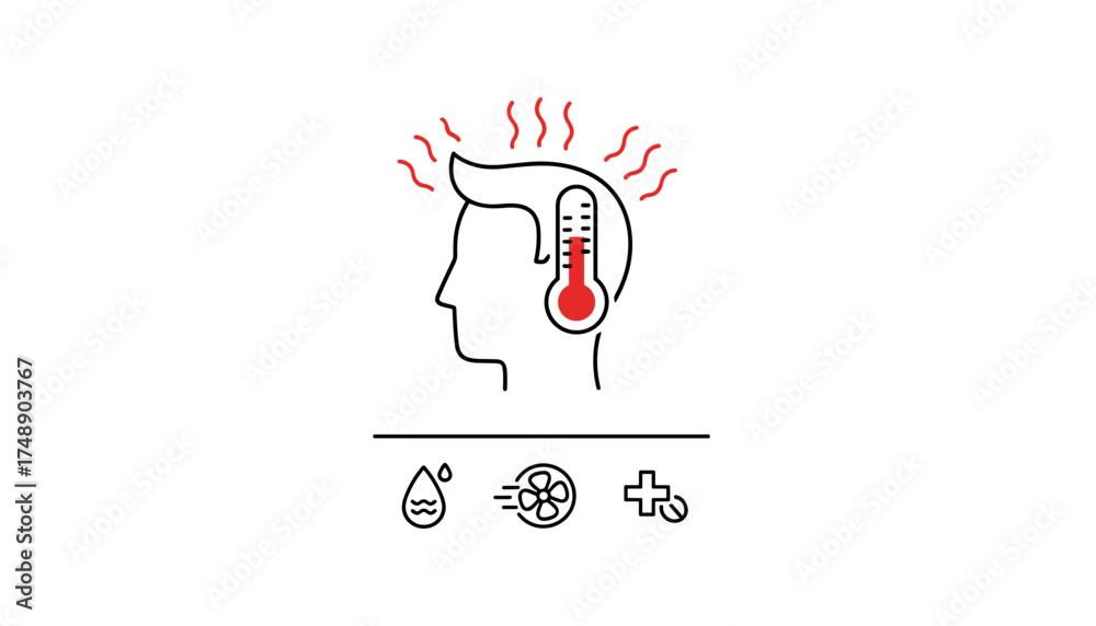 Vector de Stock High body temperature and fever vector icon set ...