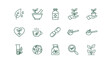 © Hannes - Herbal medicine thin line icon set. Naturopathy and alternative remedy symbols. Vector collection of natural supplements, organic tea, homeopathy pills, and phytotherapy.