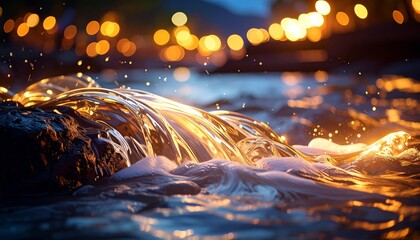 Wall Mural - Abstract blue night landscape: bright water sparkling from water