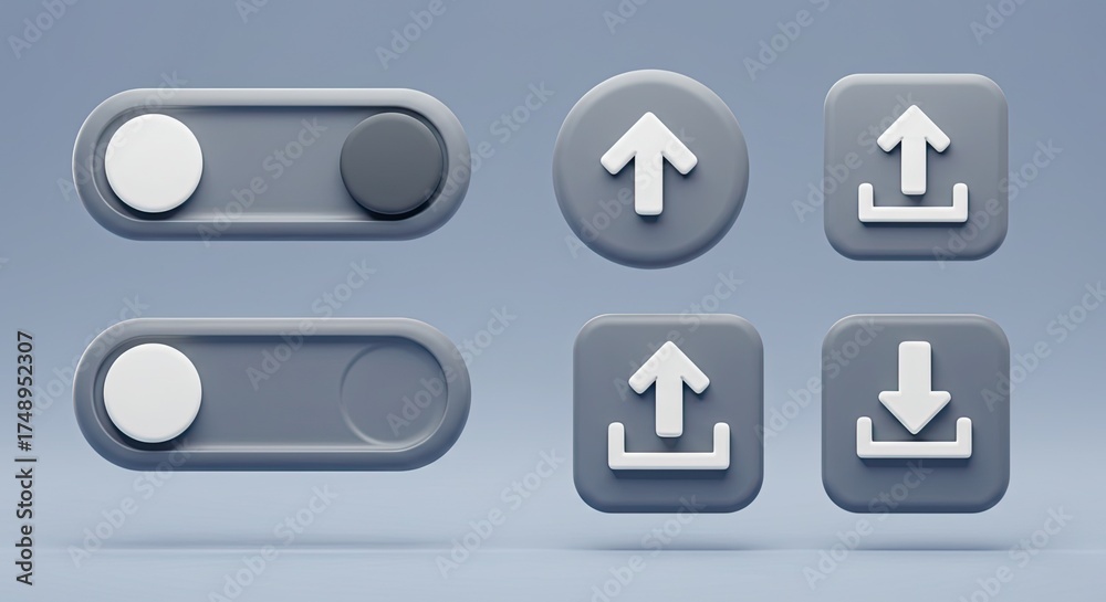 Sleek upload and download icons with toggle switches for modern app ...