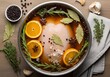 © KantorArtificial - flat lay photo of turkey brine in a stainless steel bowl decorated with some herbs on the table