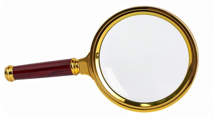 Gold-Rimmed Magnifying Glass with Wooden Handle on Transparent Background