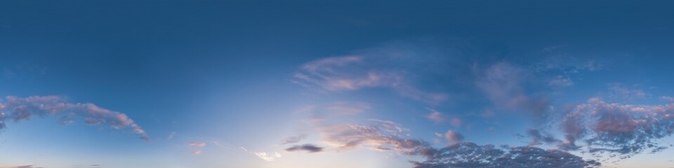Wall Mural - 360 panorama of glowing sunset sky with bright cirrus clouds. seamless hdr spherical 360 panorama. s