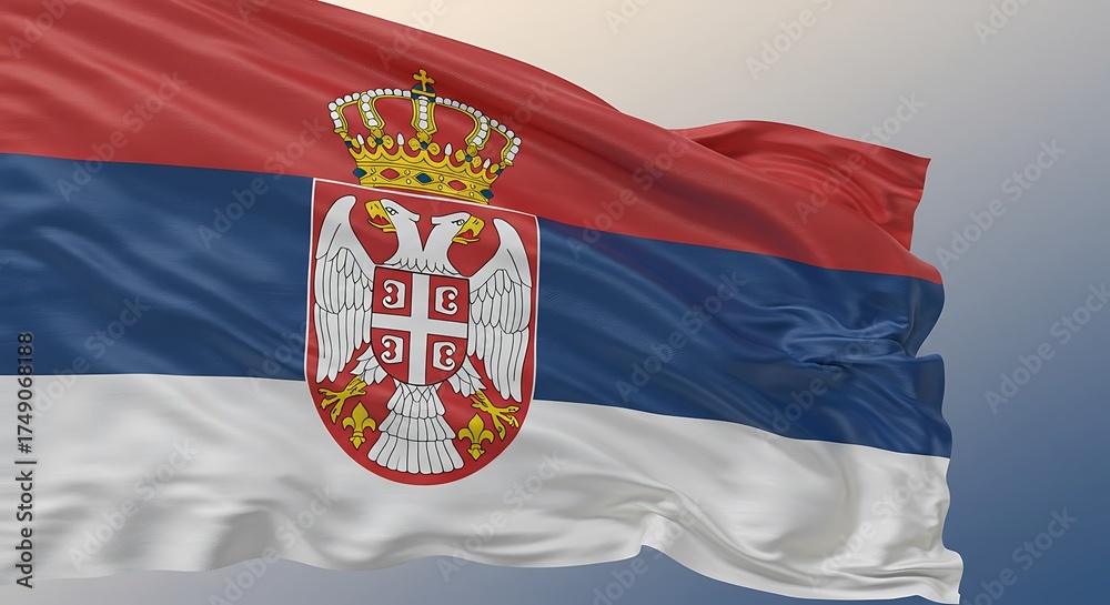 stock-foto-the-silky-national-flag-of-serbia-displays-the-red-blue