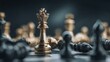 © Pman - Business competition concept with chess king standing among fallen pieces, high detail