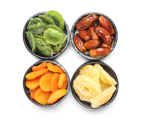 Wall Mural - Bowls with different candied fruits on white background
