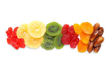 Wall Mural - Different candied fruits on white background