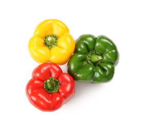 Wall Mural - Fresh colorful bell peppers on white background