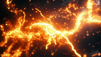 Wall Mural - Abstract fiery lightning discharging energy on dark background