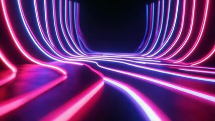 Wall Mural - Abstract neon light lines creating digital tunnel