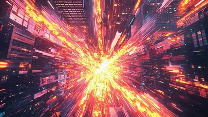 Canvas Print - Urban cityscape exploding with light speed energy